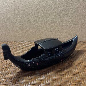 Vintage McCoy  Black Ceramic Gondola Boat Figurine  Floral Accents Planter